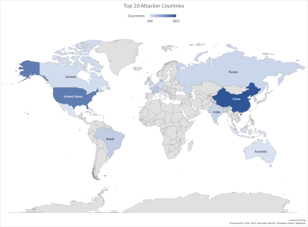 Cyber Security Threat Geolocations March 18-24 2019